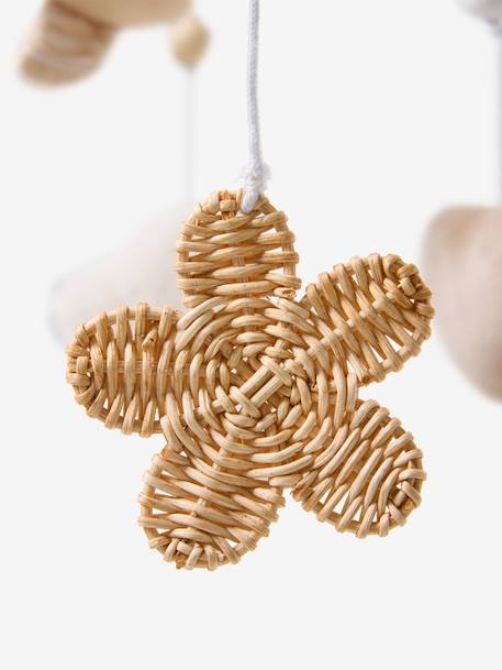 Wooden and rattan musical mobile beige 