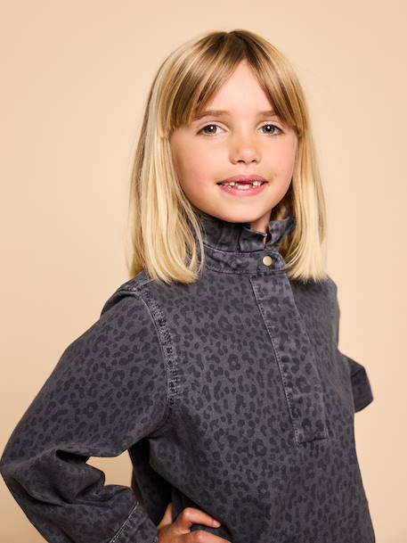 Printed dress for girls denim grey 