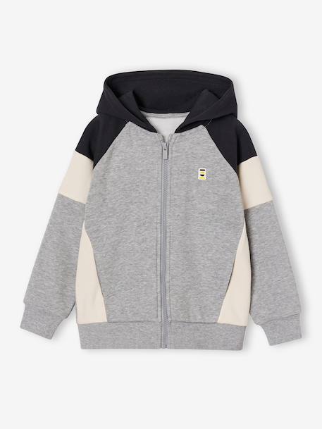 Zipped hooded sweatshirt for boys with colour block design bordeaux red+green+marl grey+medium blue+ochre 