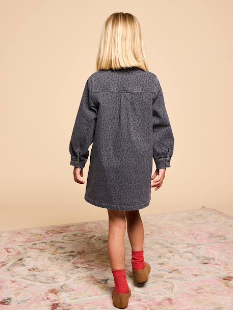 Printed dress for girls denim grey 