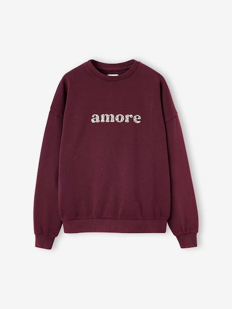 Oversized Leopard Print Slogan Sweatshirt for Girls, JONEN anthracite+bordeaux red 
