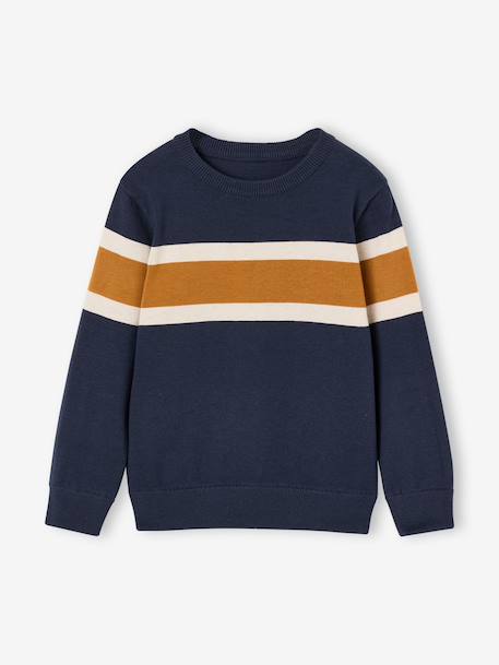 Striped crew neck jumper for boys navy blue 