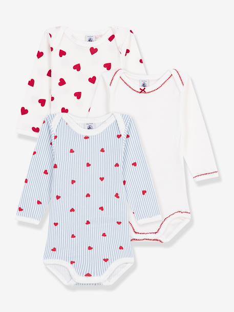 Pack of 3 long-sleeved bodysuits by PETIT BATEAU white 