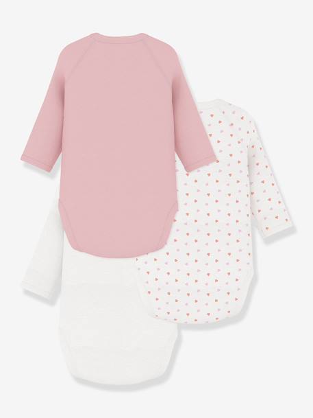 Pack of 3 wrapover long-sleeved baby bodysuits by PETIT BATEAU rose 