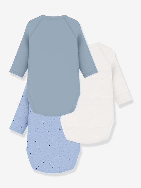 Pack of 3 wrapover long-sleeved bodysuits by PETIT BATEAU blue 