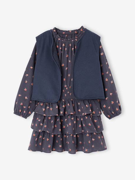 Dress and gilet set for girls slate blue 