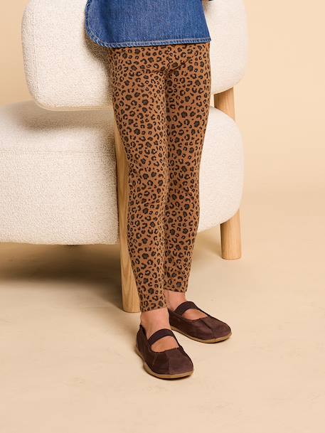 Girls' zebra print leggings from the ENVIE DE FRAISE mother-daughter capsule collection beige+chocolate 