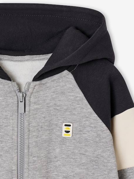 Zipped hooded sweatshirt for boys with colour block design bordeaux red+green+marl grey+medium blue+ochre 