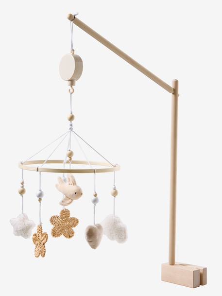 Wooden and rattan musical mobile beige 