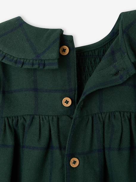 Baby dress in gingham flannel green+terracotta 
