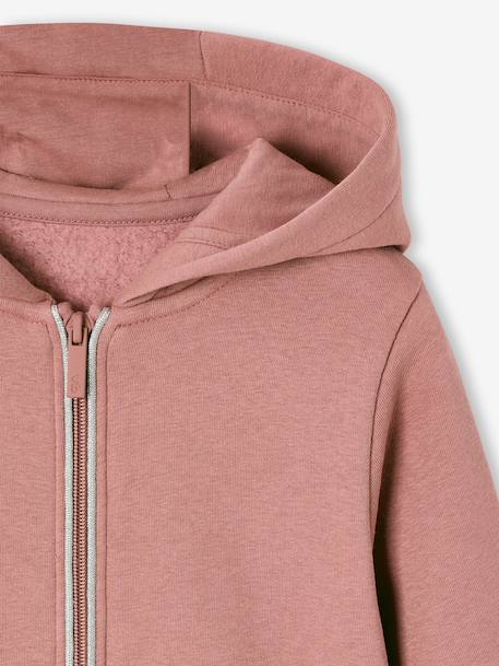 Girl's zipped hooded sweatshirt navy blue+old rose 