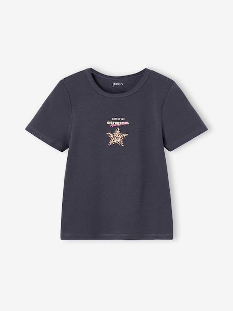 Cropped short-sleeved T-shirt for girls black+ink blue 