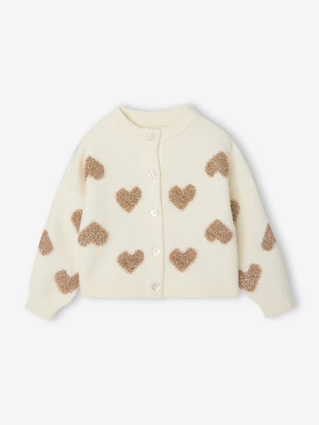 Buttoned cardigan with long sleeves for girls ecru 