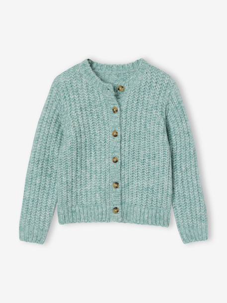 Loose-Fitting Soft Knit Cardigan for Girls marl grey+mint green+petrol blue+purple clover+rose 