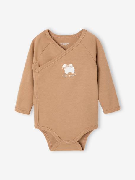 Pack of 2 long-sleeved newborn bodysuits cappuccino+pale pink+sage green 