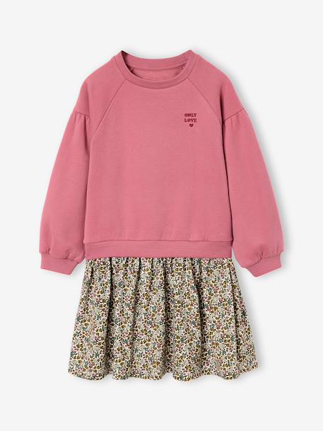 Dual Fabric Dress for Girls anthracite+ecru+mauve+sage green 