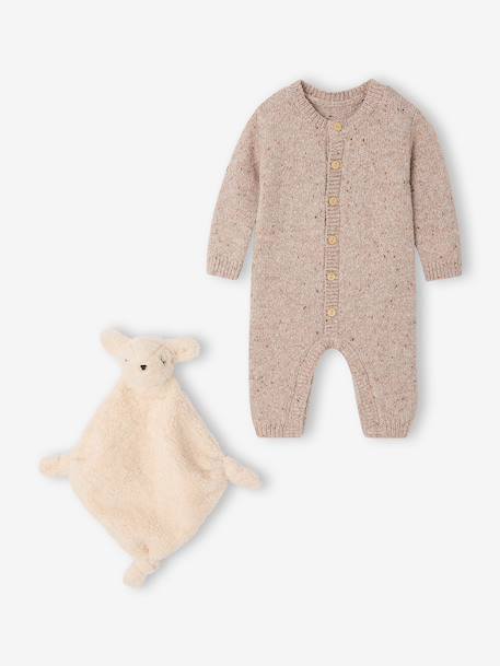 Knit playsuit and comforter set for newborn marl beige 