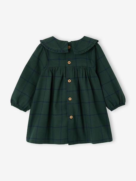 Baby dress in gingham flannel green+terracotta 