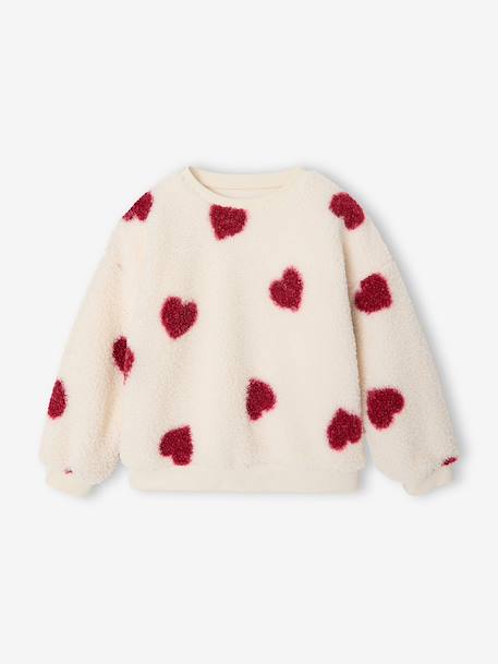 Sherpa sweatshirt with long sleeves for girls camel+ecru 