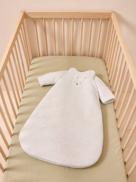 Velour baby sleep bag with removable sleeves marl beige 