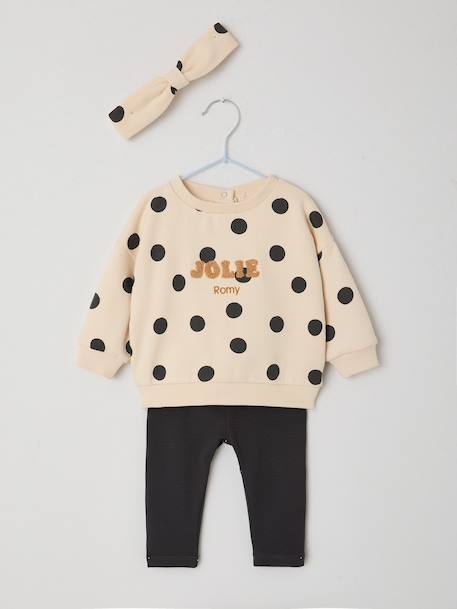 Sweatshirt + Leggings + Headband Ensemble for Baby Girls anthracite+navy blue+sand beige 