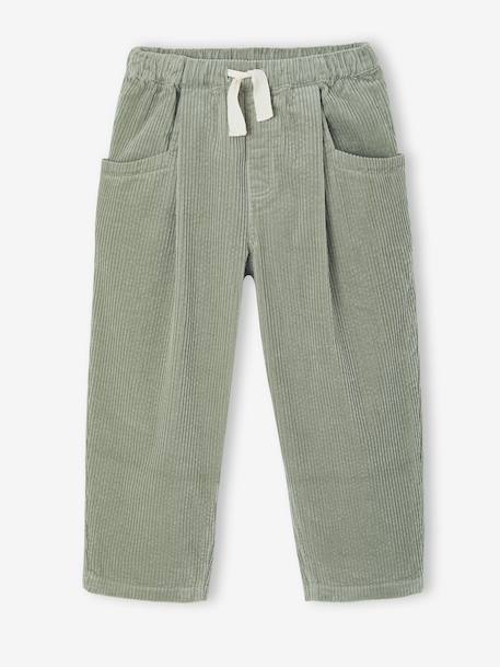 Loose-Fit Corduroy Trousers for Girls chocolate+grey green+old rose 