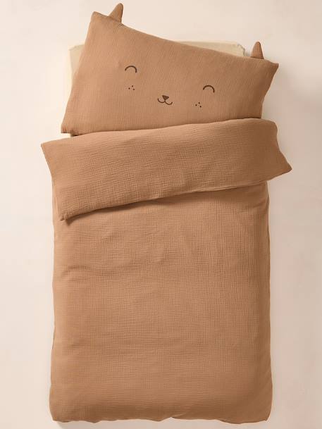 Nutty cotton muslin duvet cover set cappuccino 