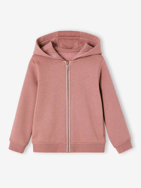 Girl's zipped hooded sweatshirt navy blue+old rose 