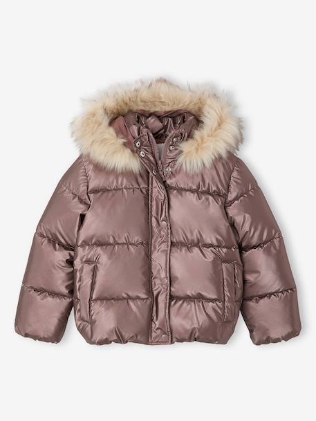 Padded Jacket with Hood & Polar Fleece Lining for Girls anthracite+gold+mauve+rosy 