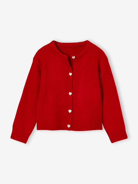 Buttoned cardigan with long sleeves for girls red 