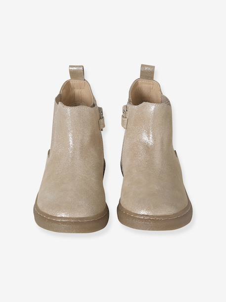 Leather zip-up ankle boots for kids brown+golden yellow 