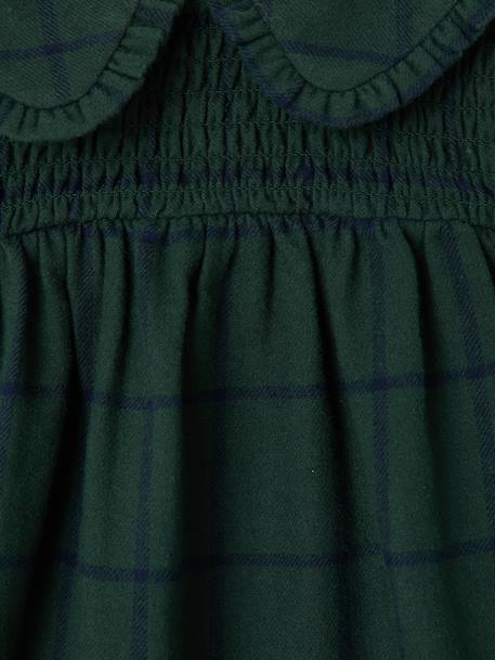 Baby dress in gingham flannel green+terracotta 