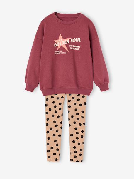 Sweatshirt and leggings set for girls purple clover 