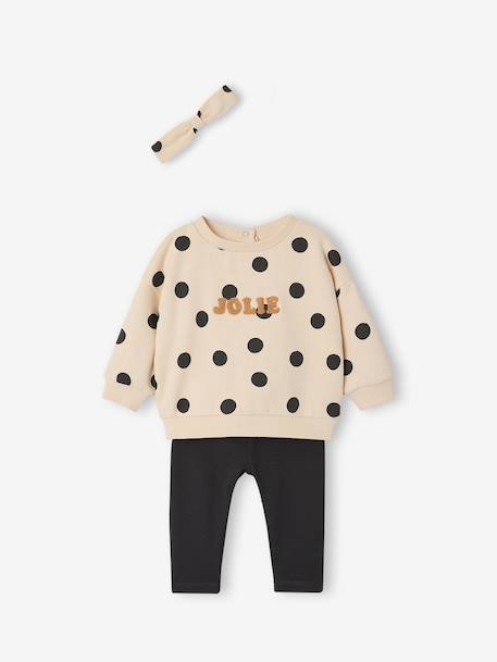 Sweatshirt + Leggings + Headband Ensemble for Baby Girls anthracite+navy blue+sand beige 