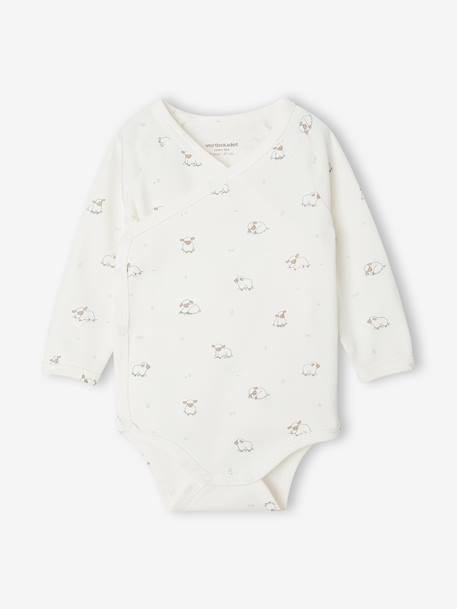 Pack of 2 long-sleeved newborn bodysuits cappuccino+pale pink+sage green 