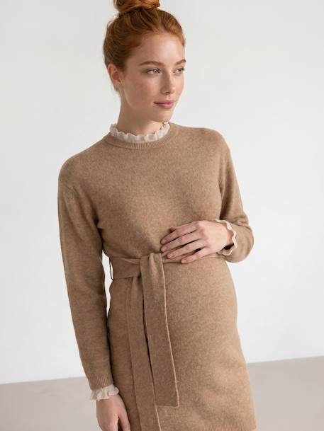 Maternity long-sleeved knit dress taupe 