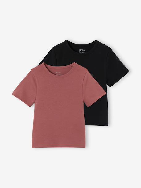 Pack of 2 cropped T-shirts for girls ink blue+old rose 