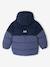 Hooded puffer jacket for boys blue+rust 
