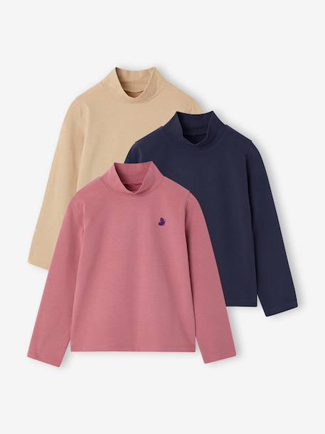 Pack of 3 High Neck Tops for Girls, BASICS dusky pink+mauve 