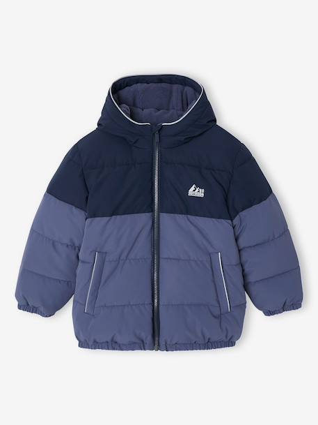Hooded puffer jacket for boys blue+rust 