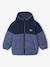 Hooded puffer jacket for boys blue+rust 