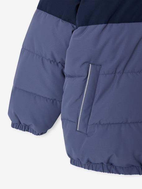 Hooded puffer jacket for boys blue+rust 