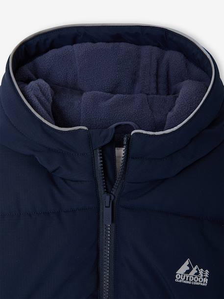 Hooded puffer jacket for boys blue+rust 