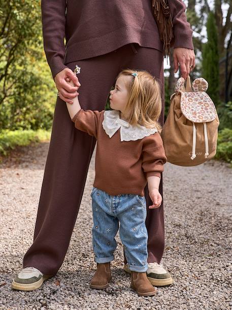 Long-sleeved jumper for baby girls mauve+mocha 