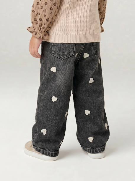 Wide-leg jeans with small embroidered hearts denim grey+double stone+stone 