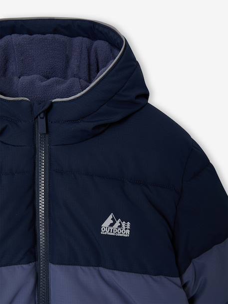 Hooded puffer jacket for boys blue+rust 