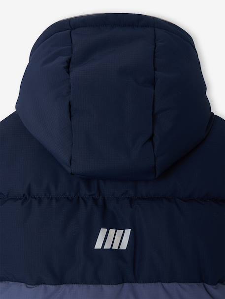 Hooded puffer jacket for boys blue+rust 