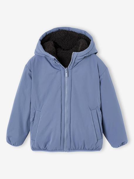 Reversible hooded jacket for boys fir green+grey blue 