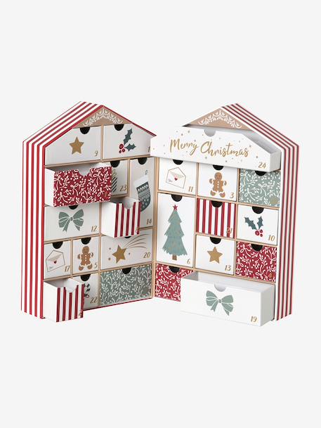 Striped house-shaped Advent Calendar cinnamon 