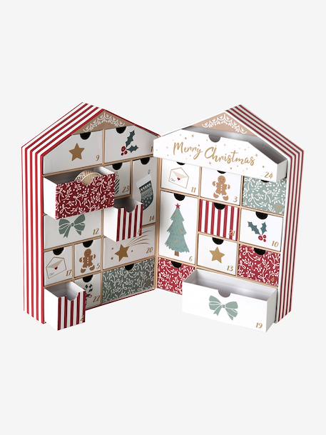 Striped house-shaped Advent Calendar cinnamon 